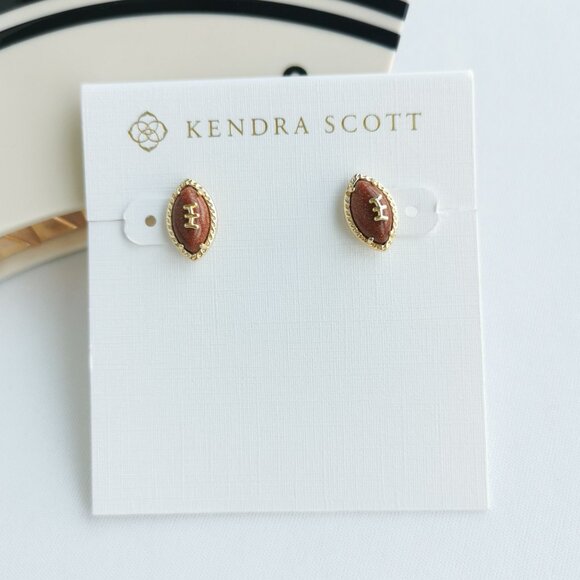 Kendra Scott Football Gold Orange Goldstone Stud Earrings - Picture 1 of 3